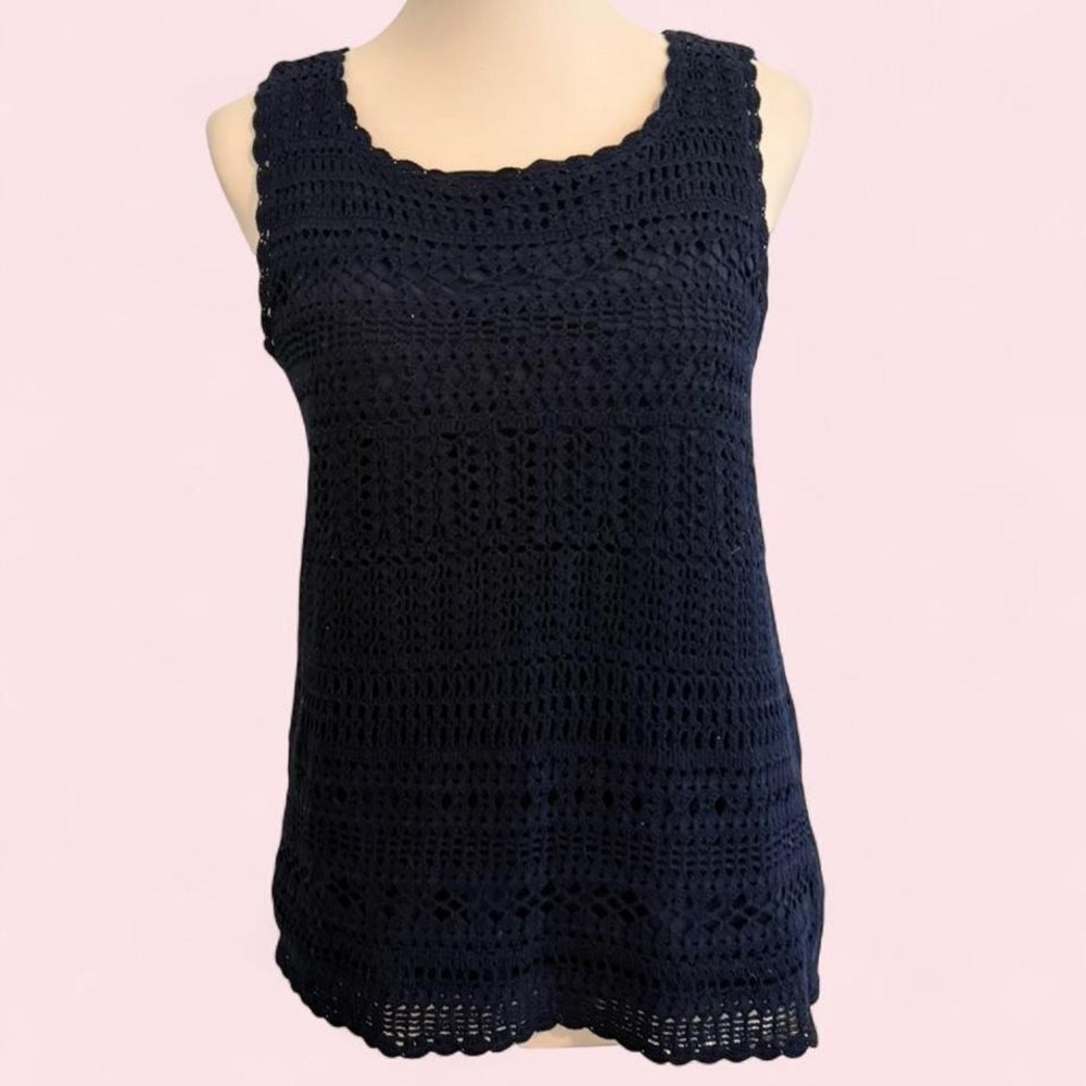 Talbots Navy Blue Crochet‎ Tank Top Size M
